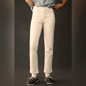 Mother high rise off white stretchy jeans